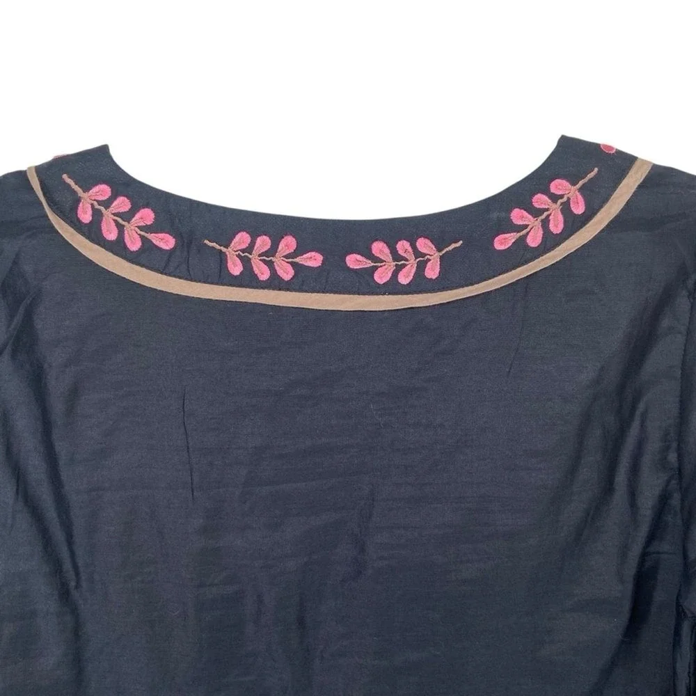 Sundance Black‎ Silk Blend Embroidered Long Sleeve Top Black Women's Size 4 - Picture 6 of 9